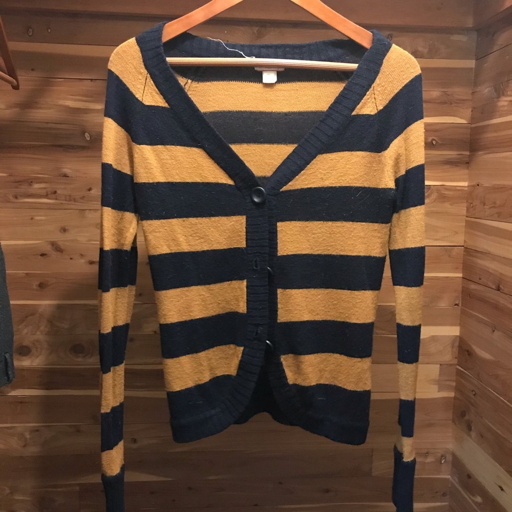 Navy and mustard striped cardigan